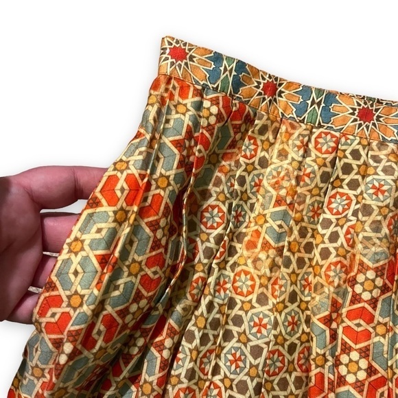 Anthropologie Tanvi Kedi pleated skirt Beaded Morroccan Mosaic Print Boho Size 4 - Picture 4 of 11